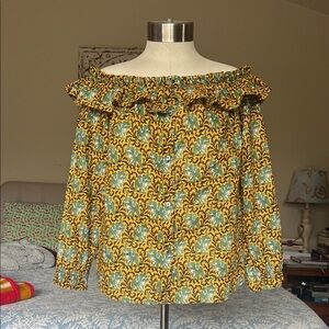 J. Crew Yellow & olive green elephant Patterned Women's Shirt